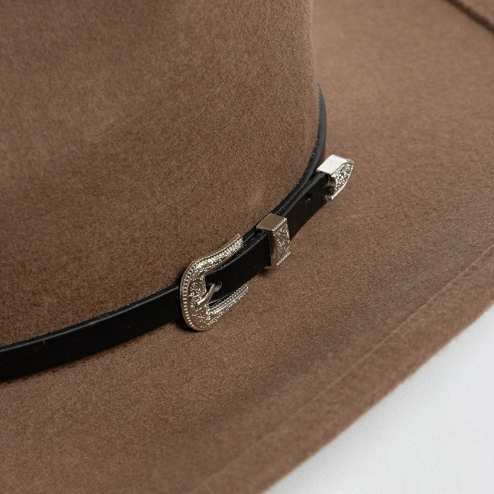 USPOP New Arrival Wool Fedoras Vintage Belt Buckle Wide Brim Pure 100% Wool Cowboy Hat Outdoor Warmth Sunshade Fedora