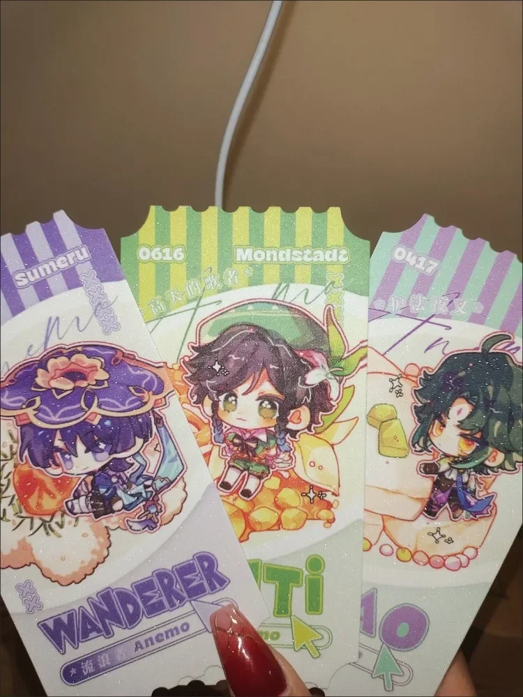 Genshin Impact Roles Profile Ticket Specialty Dishes Painting HD Laser Paper Double-sided Gilded Bookmark Postcard for Fans Gift