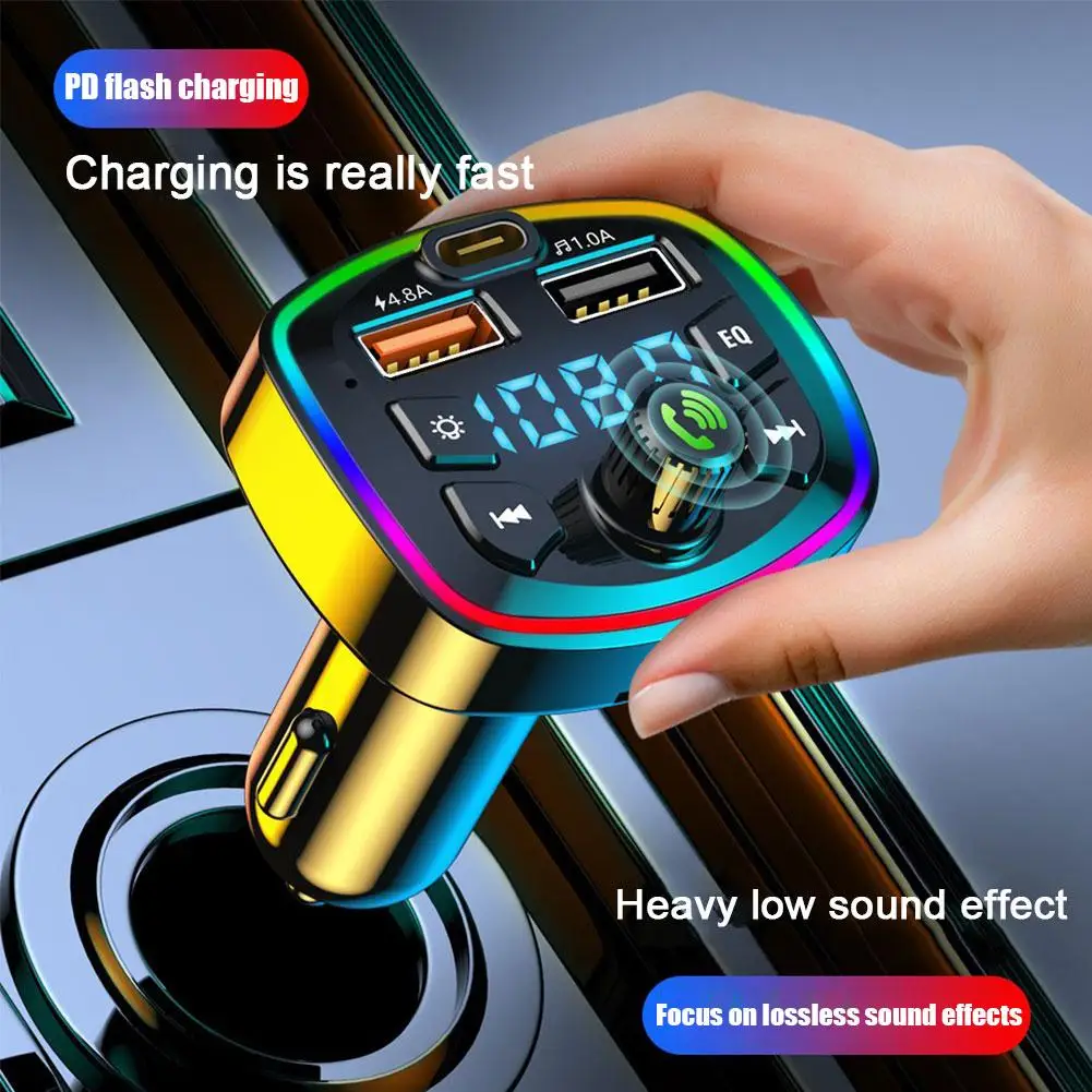 Car Charger FM Transmitter Bluetooth5.0 Hands 4.8A PD Charging Fast USB Dual Music Player TF Card U disk AUX MP3 Port H6S9