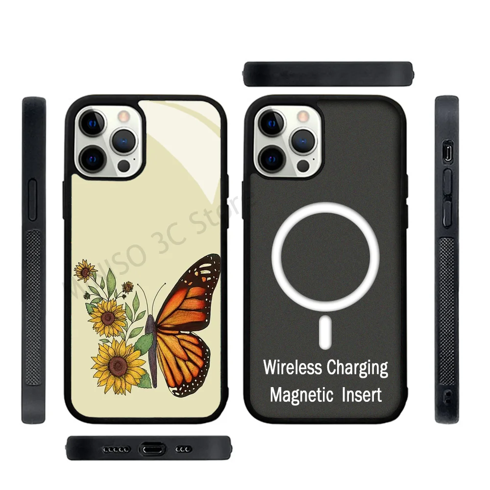 Butterfly Phone Case Strong Magnetic For IPhone 15 14 13 Pro Max 11 12 Mini For Magsafe