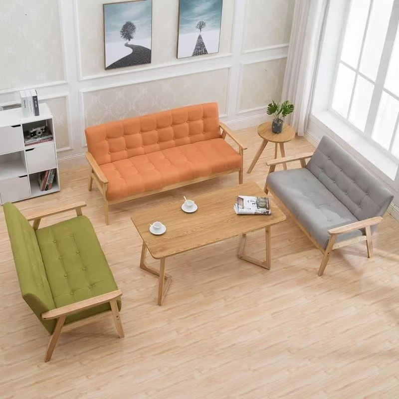 مقهى الأعمال الاستقبال أريكة اجتماع الزوار منطقة الراحة مكتب أريكة صغيرة أريكة مكتب خشبية بسيطة #1