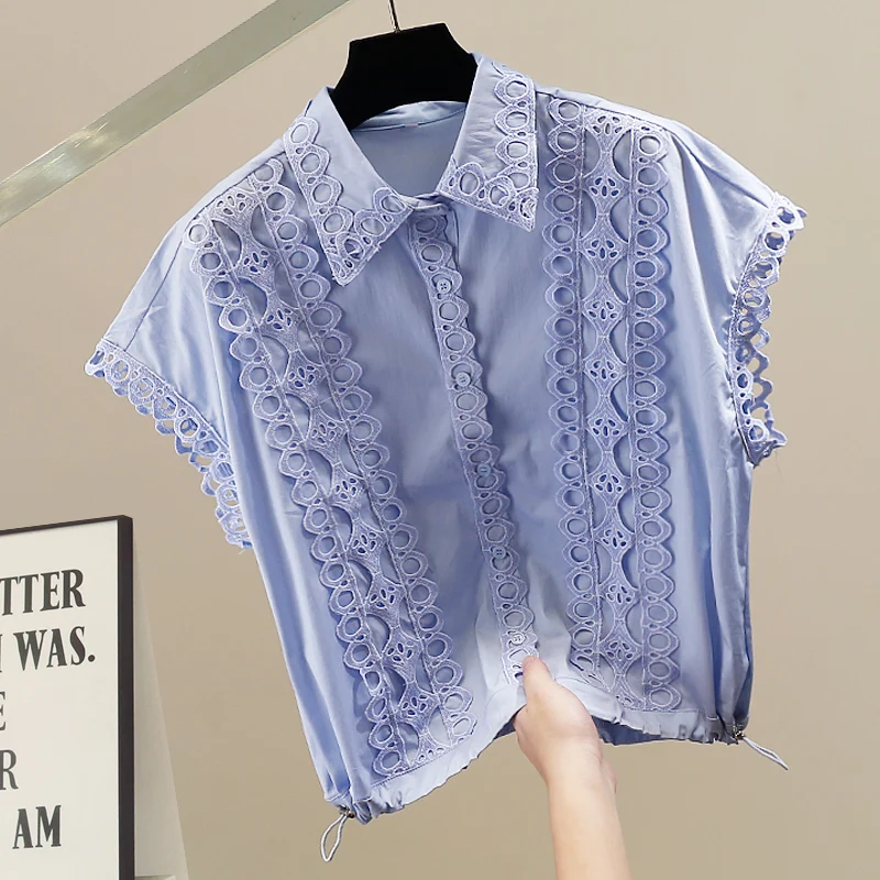 

Faionable Heavyweight Lace Patchwork Collar Svel Pure Color Top Women's Trendy Elastic Cuffed Versatile irt