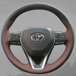 Hand Sewn Braid Car Steering Wheel Cover For Toyota Camry Avalon Corolla Highlander Brown Genuine Leather Car Accessories