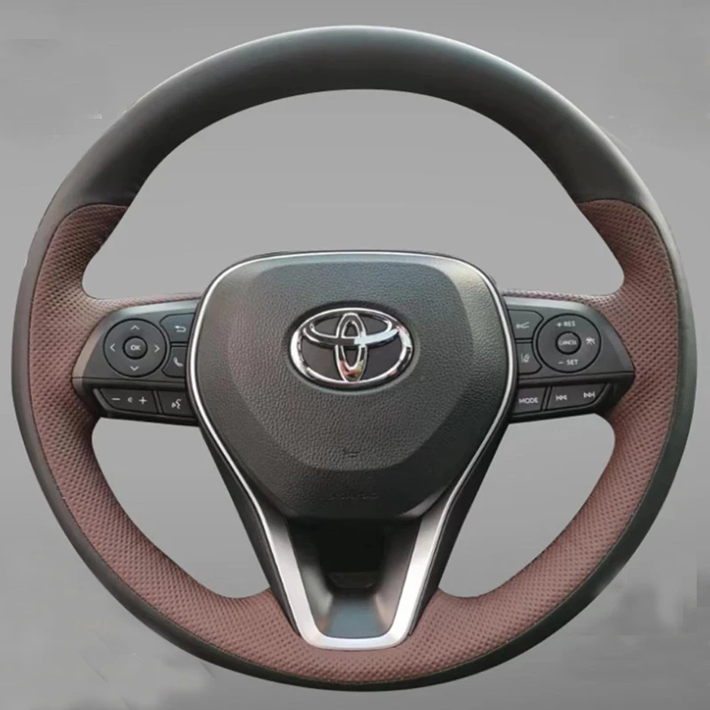 Hand Sewn Braid Car Steering Wheel Cover For Toyota Camry Avalon Corolla Highlander Brown Genuine Leather Car Accessories