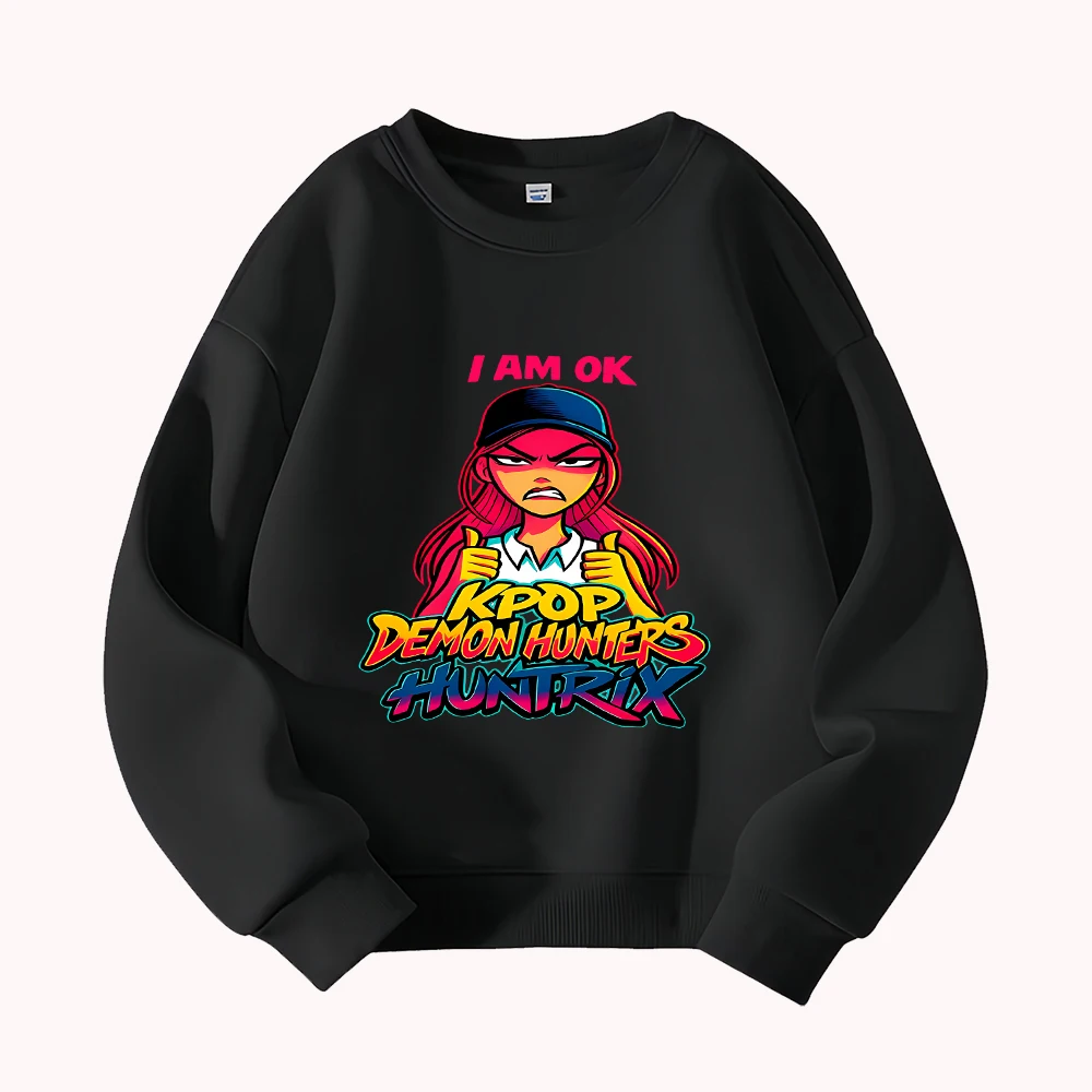 سويت شيرت نسائي كاجوال من القطن برقبة دائرية من KPOP Demon Hunters Huntrix I Am OK بطباعة جرافيك #3