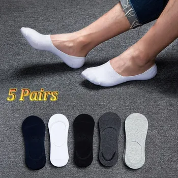 Calcetines de algodón para hombre, calcetines invisibles transpirables para barco, mocasines antideslizantes, calcetines cortos de corte bajo para zapatos deportivos de cuero Sox