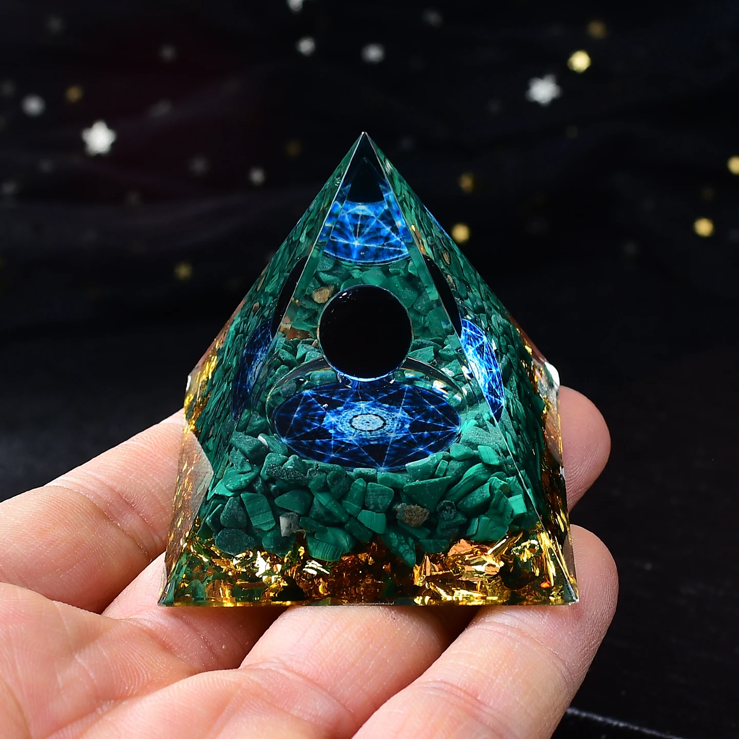 1PC Natural Malachite Crystal Ball Resin Orgone Pyramid Healing Gemstone Pebble Energy Rock Decorative Healing Gift