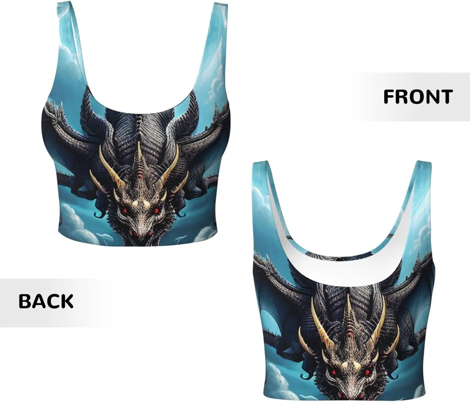 Sutiã esportivo feminino com gola baixa, colete esportivo elástico, regata de ioga, camisas com padrão de dragão voador