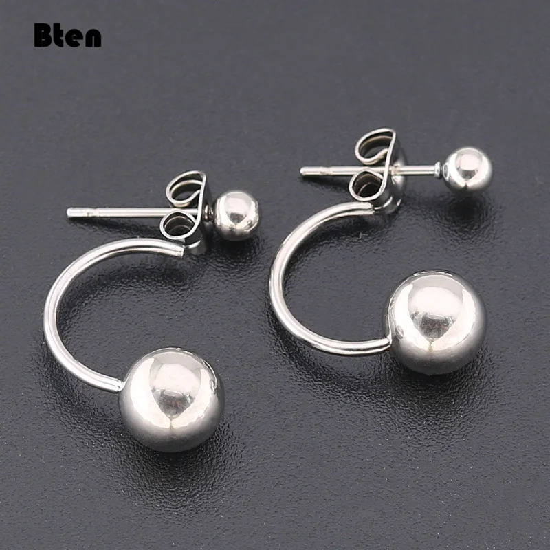 Bten New Gold Black Silver Color Double Side Earring Fashion Jewelry Stainless Steel Earrings Ball Women Double Stud Earrings