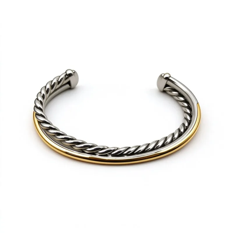 11mm Wide Two Tone Twisted Cuff BangleBracelet for Women, Silver Cable with Gold ToneSmooth Accent Bar, Alloy Open Bangle, ModernStatement, Two Tone Color Block, Chunky WideCuff, Everyday Wear Party, Perfect Gift for HerWomen Ladies, Great Birthday A