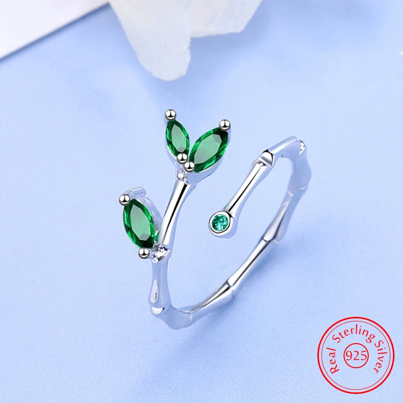 

Solid 925 Sterling Silver Jewelry Leaf Vintage Green Crystal Ring For Women New FQL25116