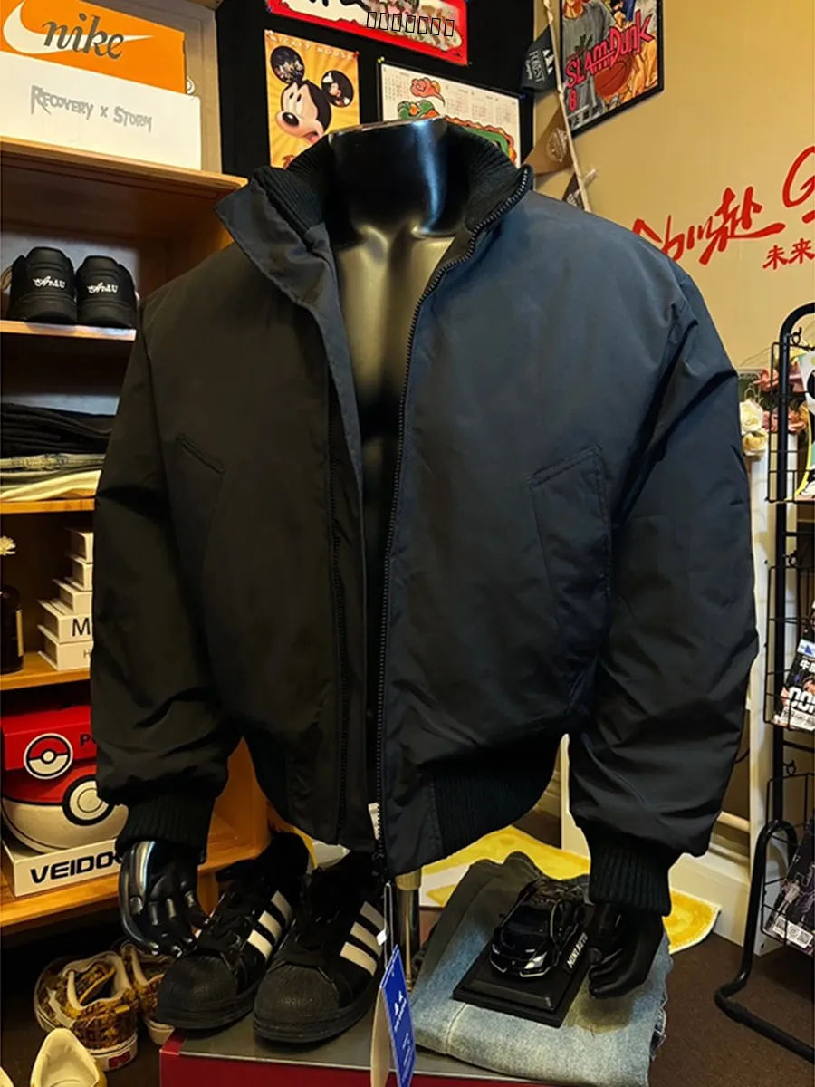 

Bla Stand Collar Baseball Cotton Jaet Men's Winter ort Pilot Coat Cleanfit American Cotton Outerwear Casual Loose Fit