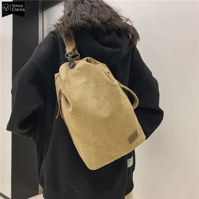 VC 2023 Trend Retro Men's Canvas Chest Bag Hip Hop Streetwear Youth Shoulder Bag Minimalist Large Capacity Crossbody Bag for Men