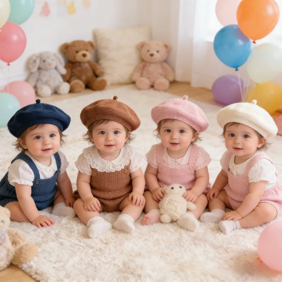 

Вязаная зимняя шапка-берет для девочек, в корейском стиле, однотонная, для малышей, принцесс и художниц