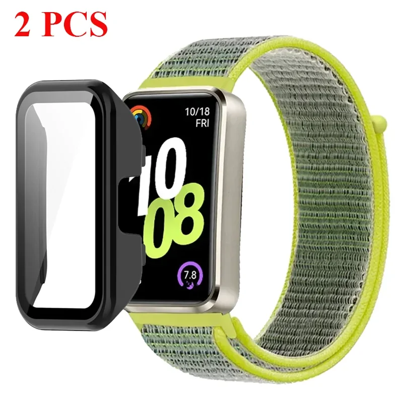 PC Case+Strap For Huawei Band 10 HD Tempered Glass Protective Shell and Nylon Bracelet Huawei Band 10 9 8 Comfortable Wristband