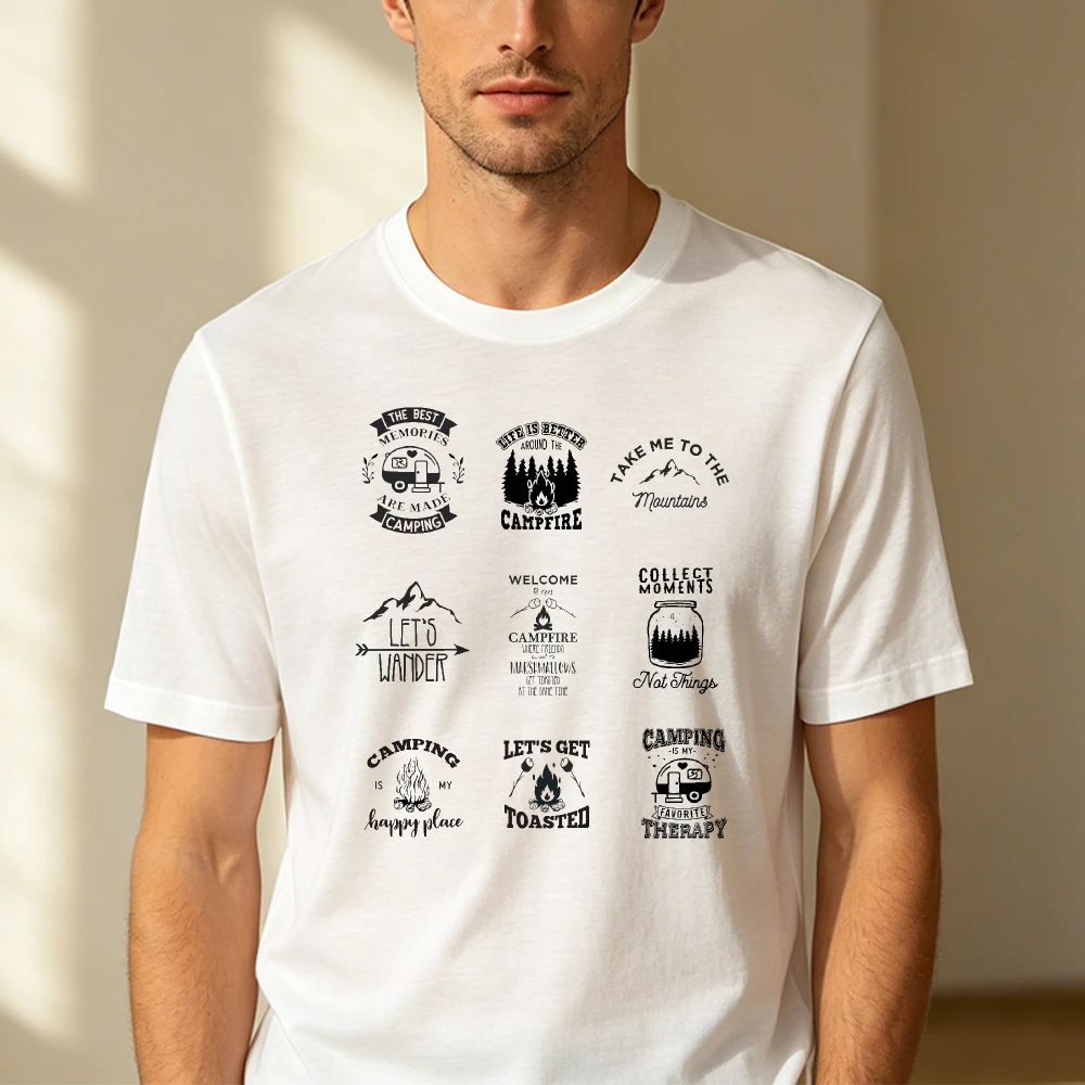 Outdoor Camping Quotes - T-Shirt Vintage con Grafica Collage di