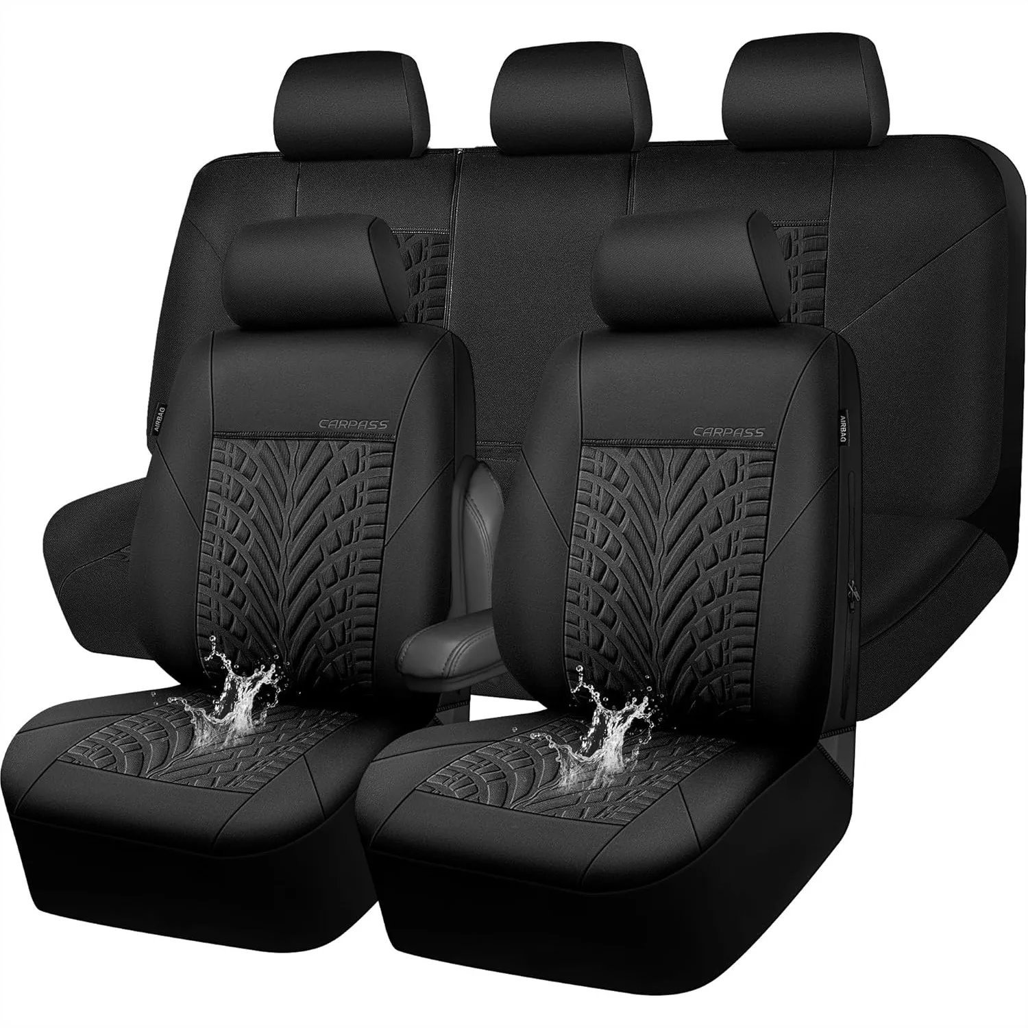

Neoprene Waterproof Seat Covers Full Sets 5 Seats, Universal Fit for Vans Trucks SUVs, 3D Tyre Embossed Anti Slip with Armrests