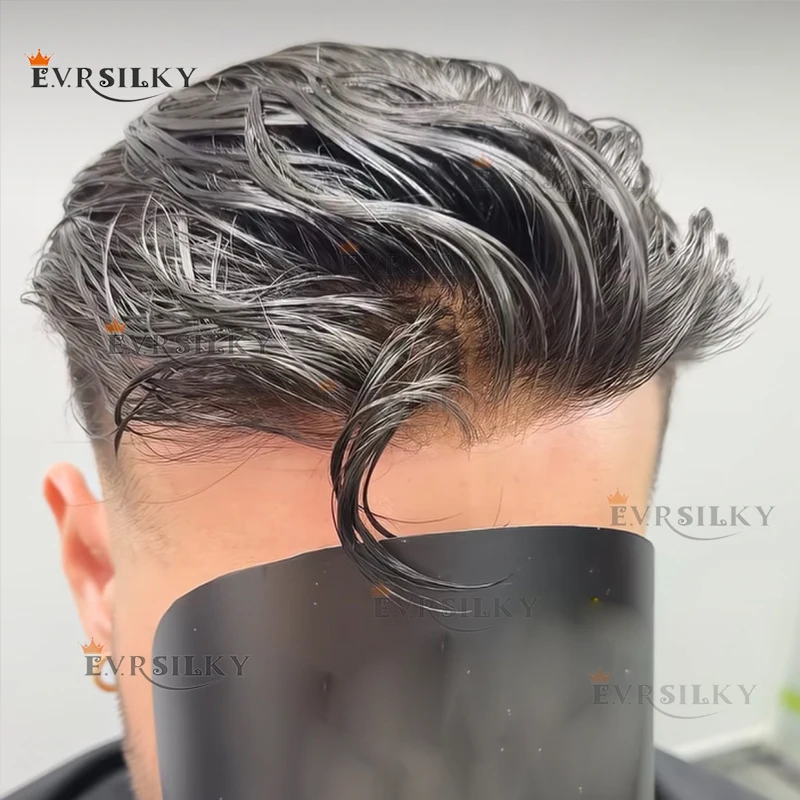 

Natural Hairline Black Dark Brown 100% Human Hair Scallop Undetectable Super Thin Skin 1b80 1B65 Men's Hairloss Solution Prosthe