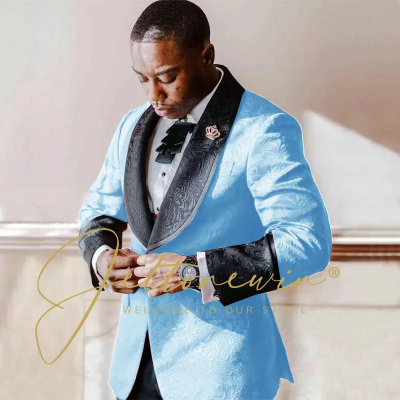 Elegant Men\'s Suit Wedding Groom Tuxedo 2 Pieces Burgundy Jacquard Jacket Pants Formal Male Party Dress Groomsmen Customized