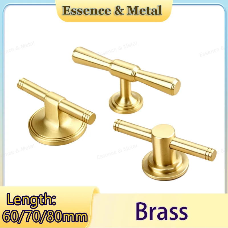2PCS Simple Brass Furniture Handle 60/70/80mm Length Cabinet Door Drawer Wardrobe Door Handle T-Shaped Door Handle Accessories