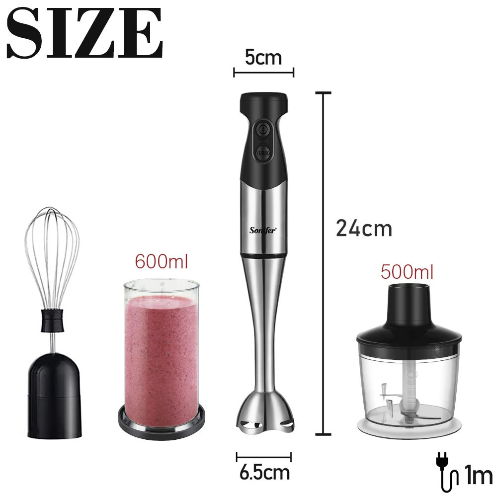 500W Hand Blender 3In 1 Immersion Electric Food Mixer Ice Crushing Kitchen Vegetable Meat Grinder Chopper Fruit Stirring Sonifer