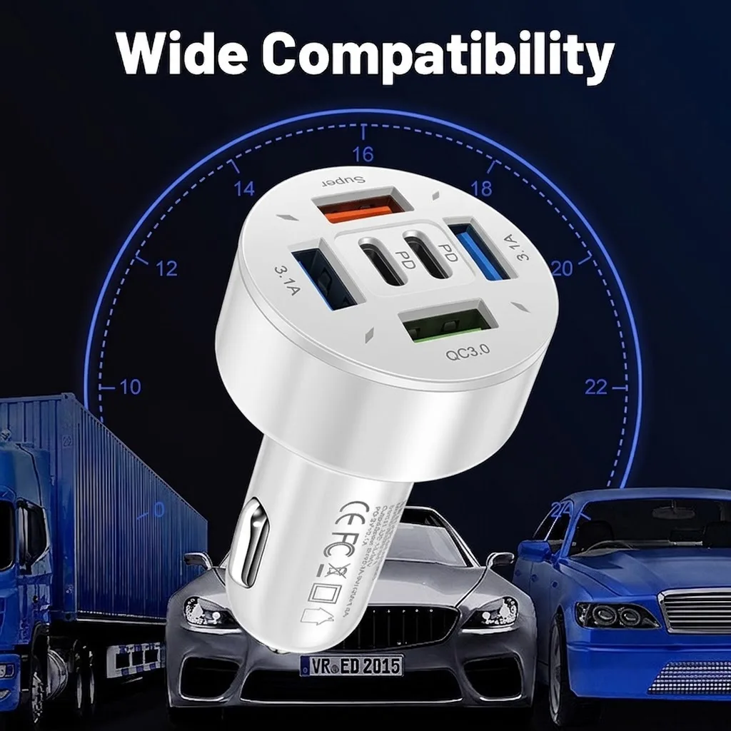 Super Fast Car Charger 6 Ports PD QC3.0 Smart Chip Trickle Charge Protection Rapid Multi-Device Adapter For iPhone For Samsung - view 5