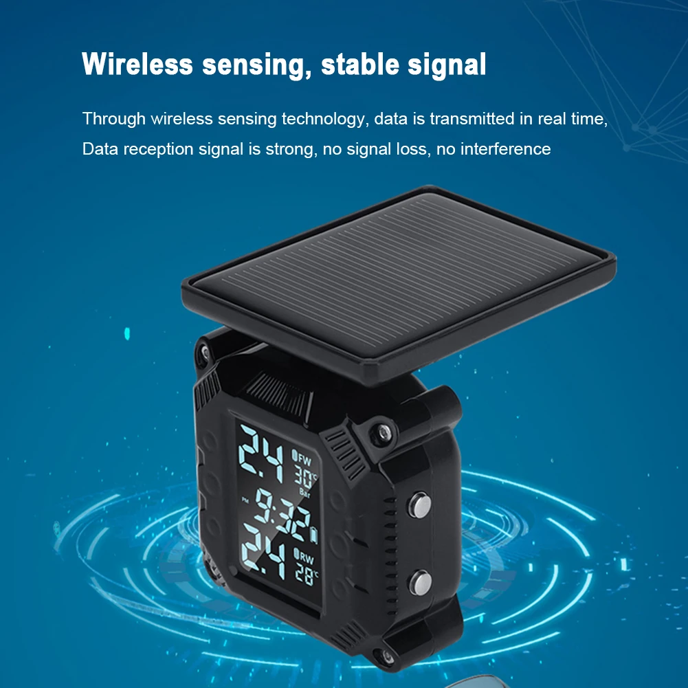 Solar Power Motorcycle Tire Pressure Sensor LCD Display Tyre Pressure External Sensor IP67 Waterproof Motorbike TPMS Tire Sensor