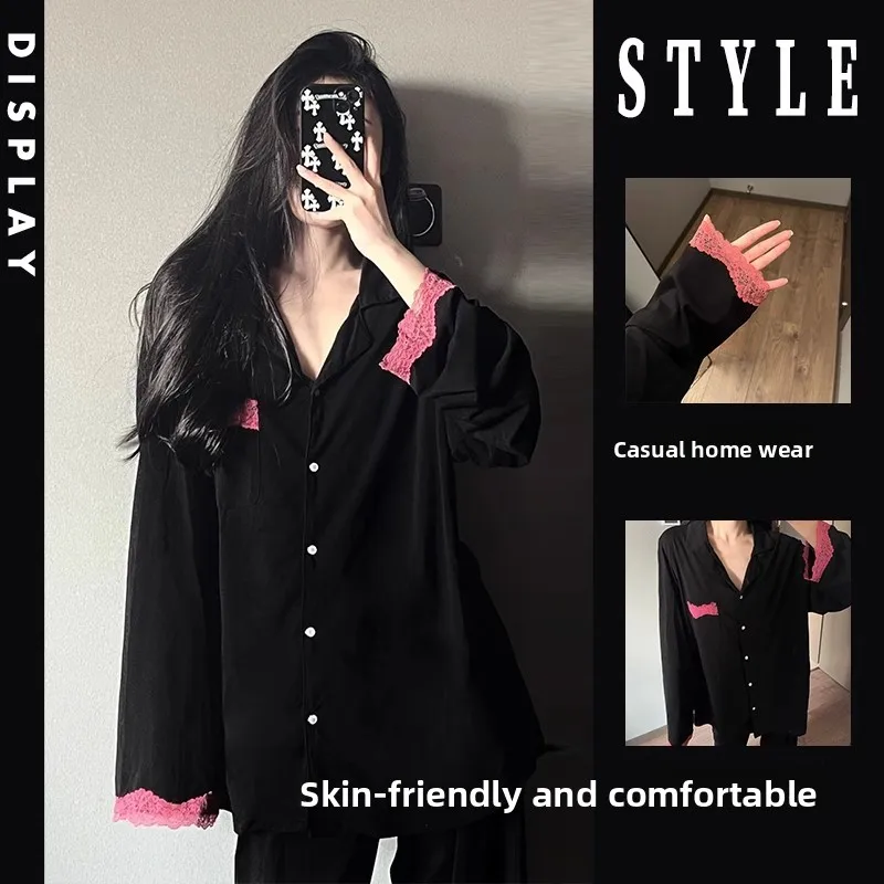 Koreanische Sle Lange Sve Spwear frauen Frühling Herbst plus Größe Spitze Trim Hause Kleidung Lange Hosen Set Pure Desire