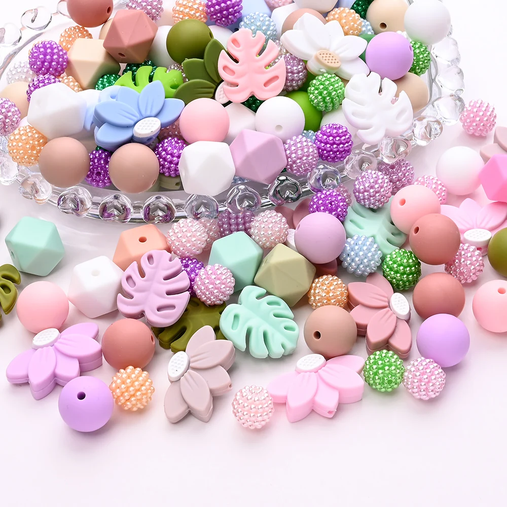 

7Pcs Pacifier Chain Silicone Beads Silicone Flower&Leaf Set Beads Combination Set Baby Chew Toy DIY ooth Protection Accessories