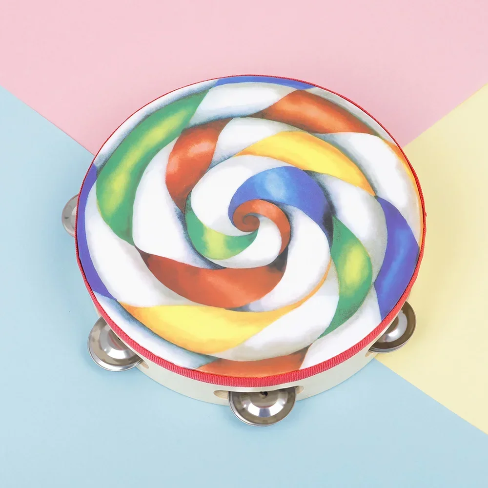 IRIN Orff 8 Inch Lollipop Tambourine With Cymbal Rattle Drum for KTV Party Percussion Musical Instruments Hand Jingle Bell Kids