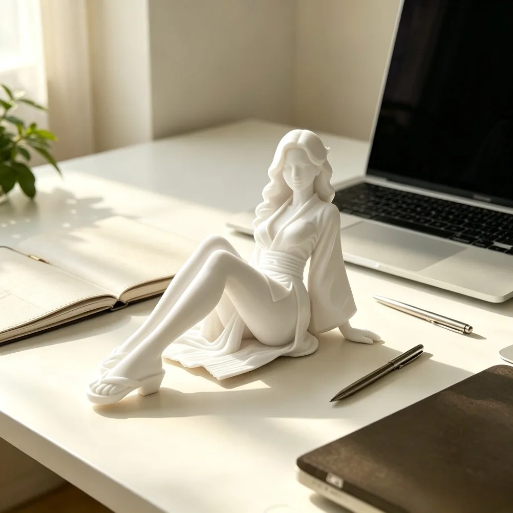 Elegant Sitting Lady Figurine Modern Art Woman Statue for Bookshelf Desktop Ornament Home Office Aesthetic Tabletop Decor Gift