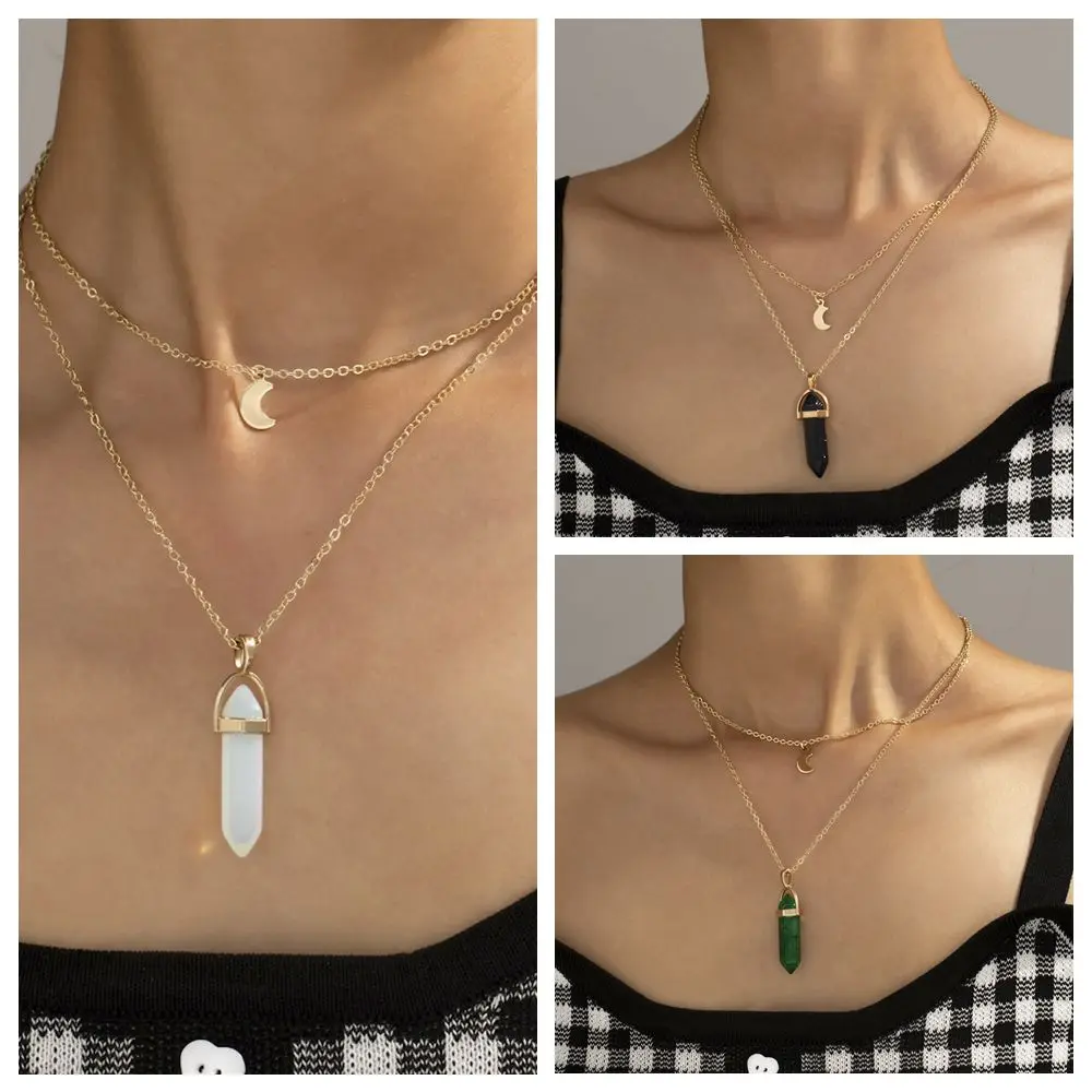 2022 New Natural stone Crystal Pendant Necklaces Colorful Hexagonal Column Pendant Necklaces Personality Women Party Gifts