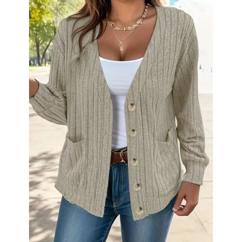 2023 nuovo autunno e inverno solido bottone scollo a v pannello manica lunga temperamento pendolare sciolto Cardigan da donna maglione Casual