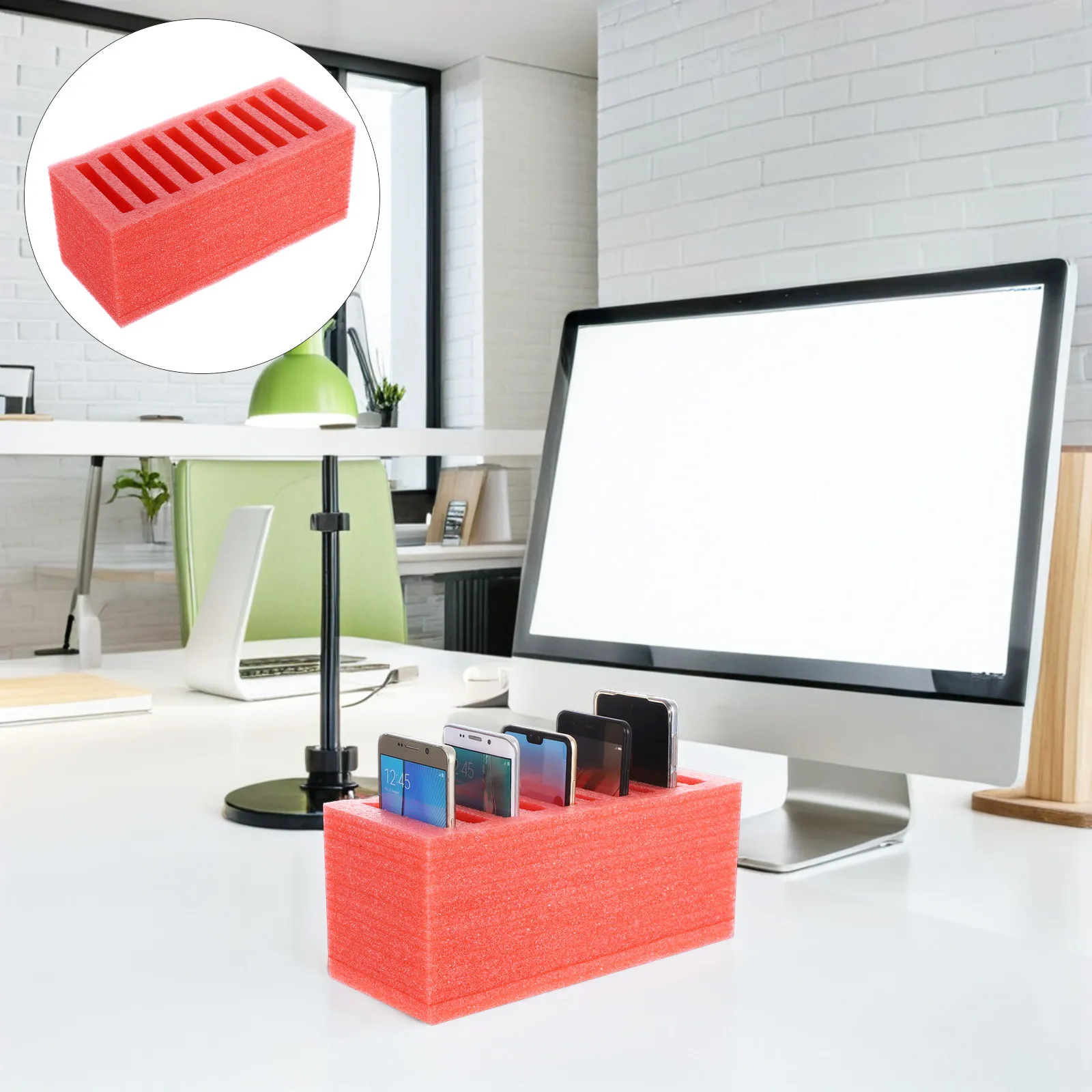 

Foam Cell Phone Holder Storage Box 10 Slot Organizer Multicompartment Desktop Tray for Classroom Office Meeting Room