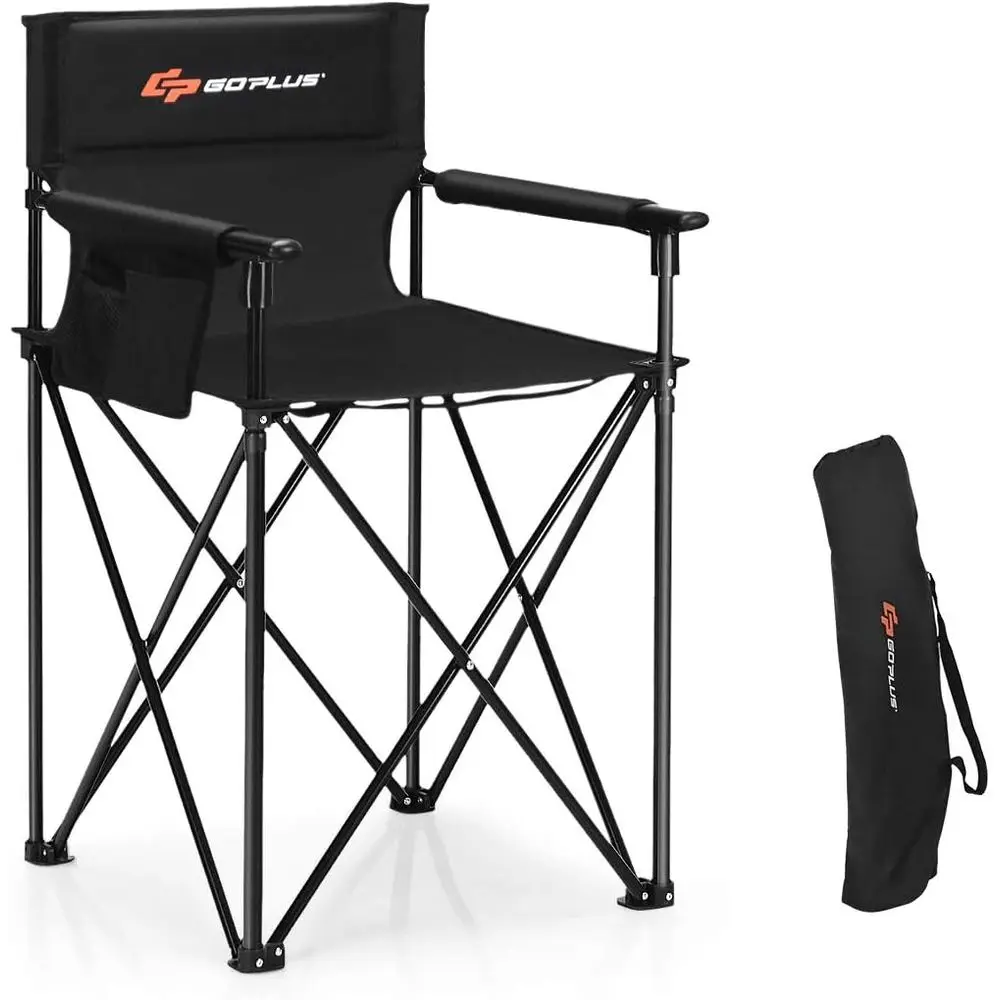 

Портативное высокое кресло для кемпинга с отсеком для хранения, съемными подлокотниками, сумкой для переноски, подходит для пикников и отдыха на природе, черное, выдерживает до 250 фунтов.