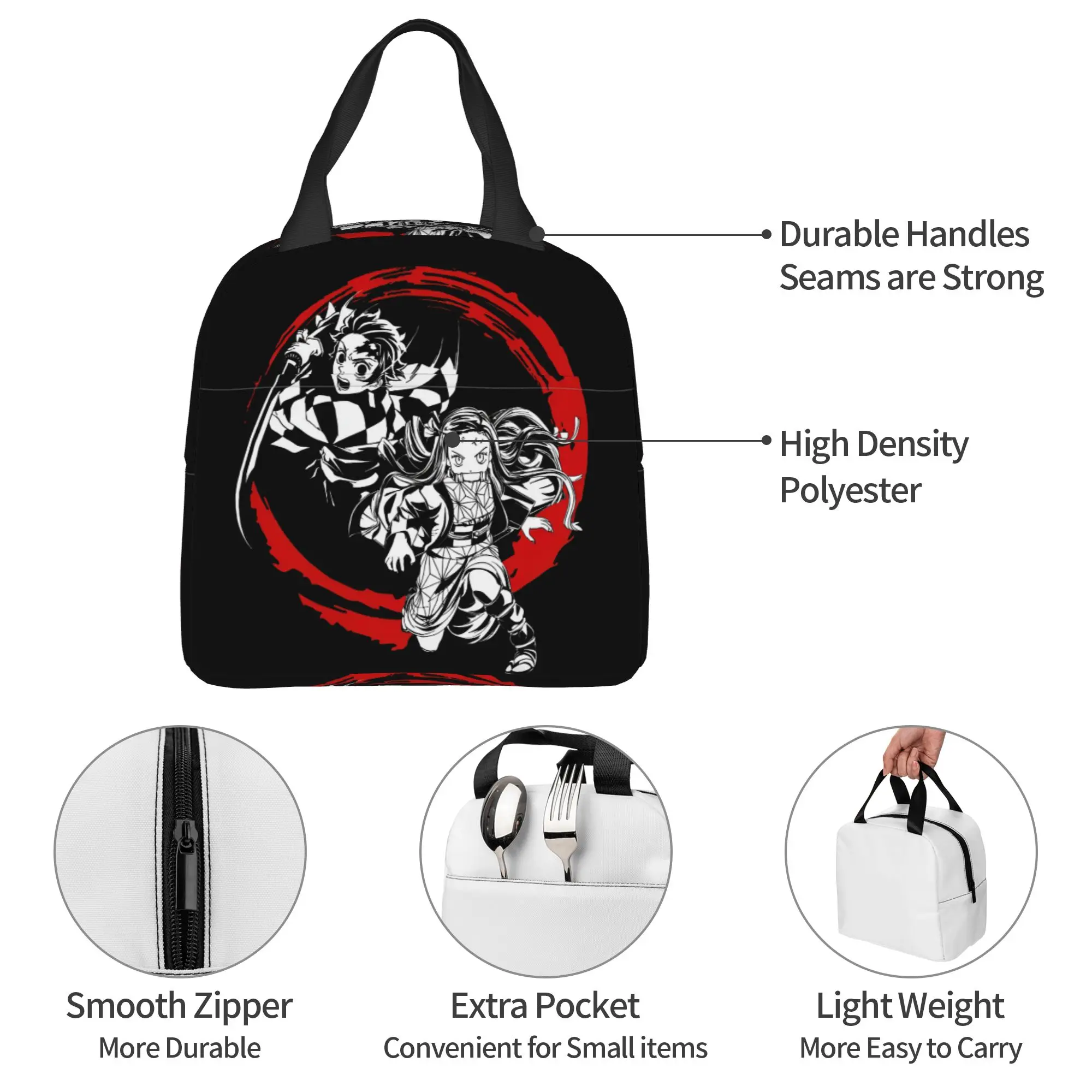 D-Demons Slayers Insulated Lunch Bag for Outdoor Picnic Unique Anime Cartoon Comic Leakproof Thermal Cooler Lunch Box Women Men view 4