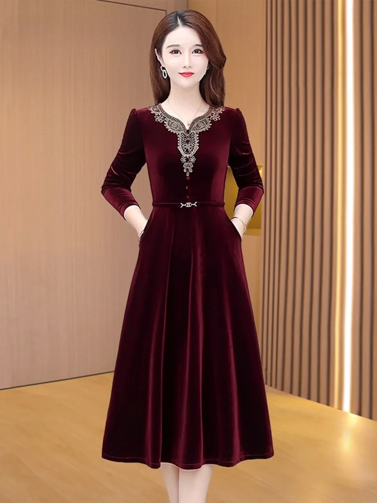 

Платье женское La Chapelle из красного бархата с длинным рукавом, с завышенной талией, А-силуэт, для офиса и свадьбы, весна-осень