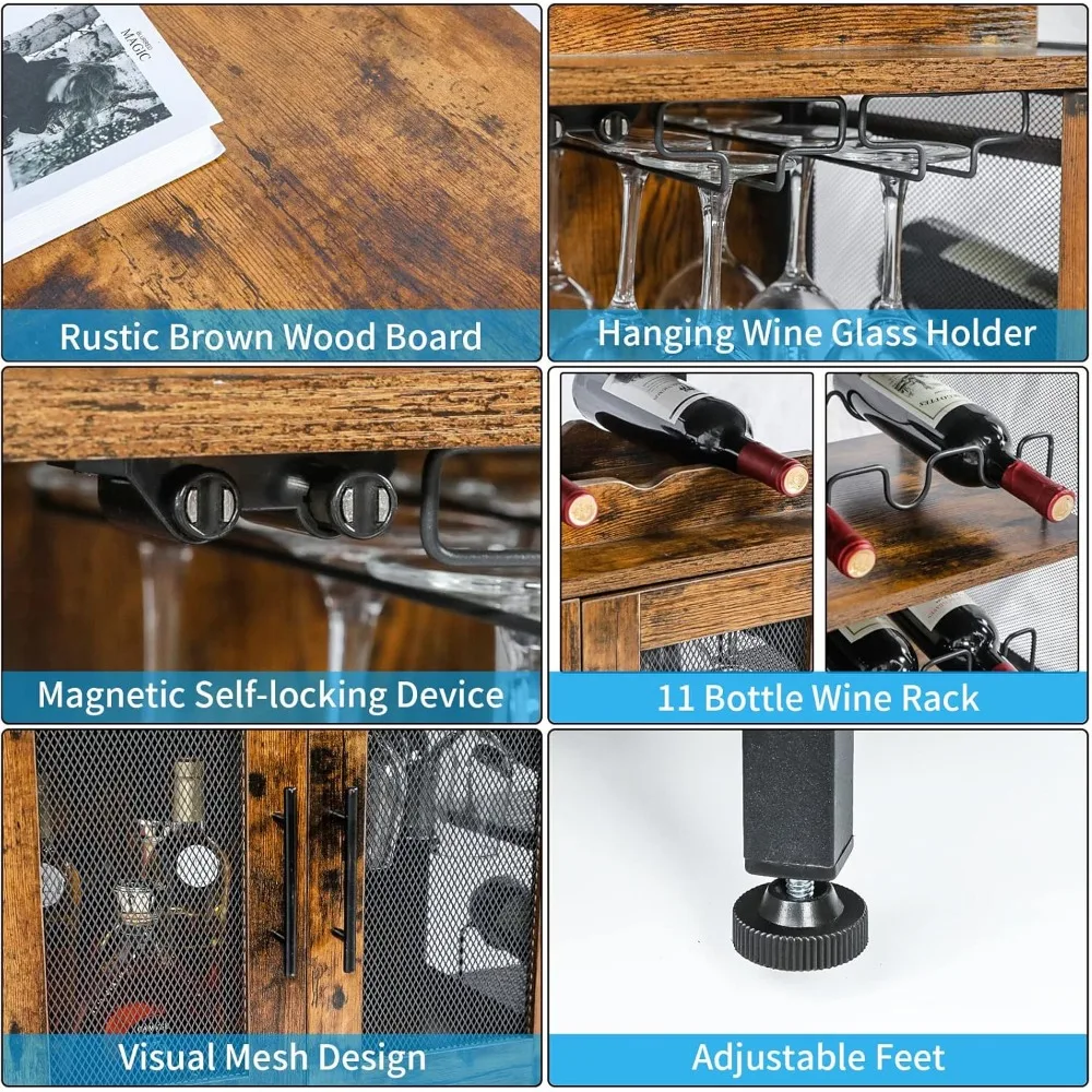 Wine Bar Rack Cabinet with Detachable Wine Rack,  Coffee Bar Cabinet with Glass Holder