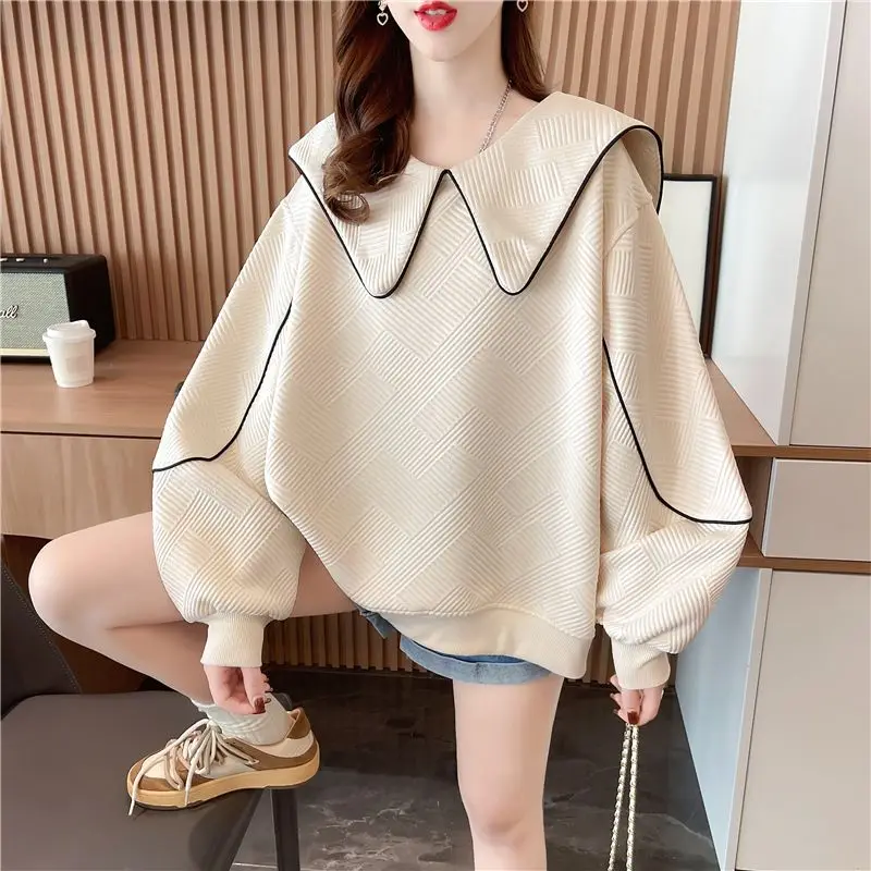 Women's Sweatshirt Without Hats Fashionable Loose and Unique Versatile Age-reducing Lazy Style Slimming Top