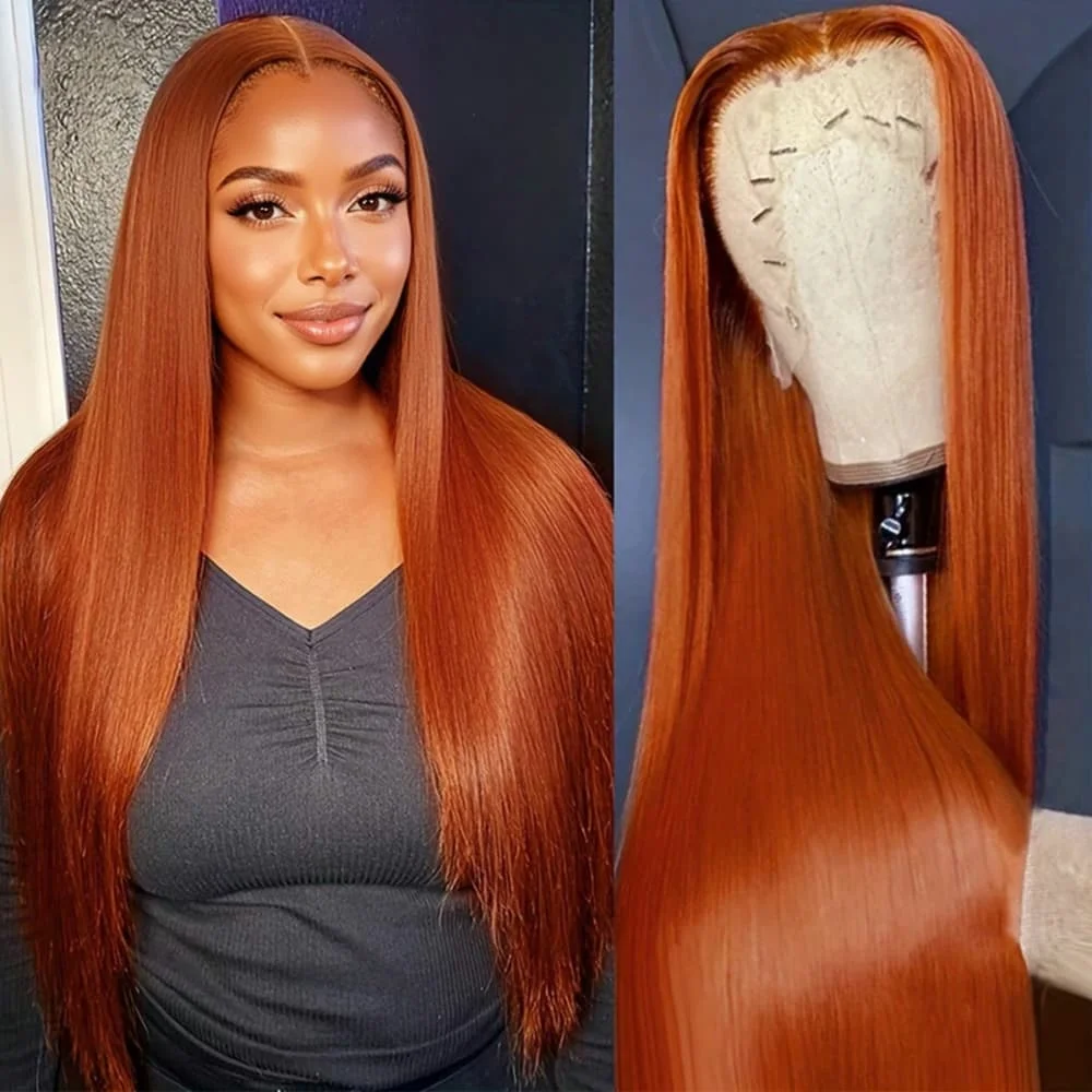 

Ginger Orange Straight Lace Front Wig 13x4 HD Lace Front Wig Human Hair for Women 250 Density Lace Front Wig Human Hair
