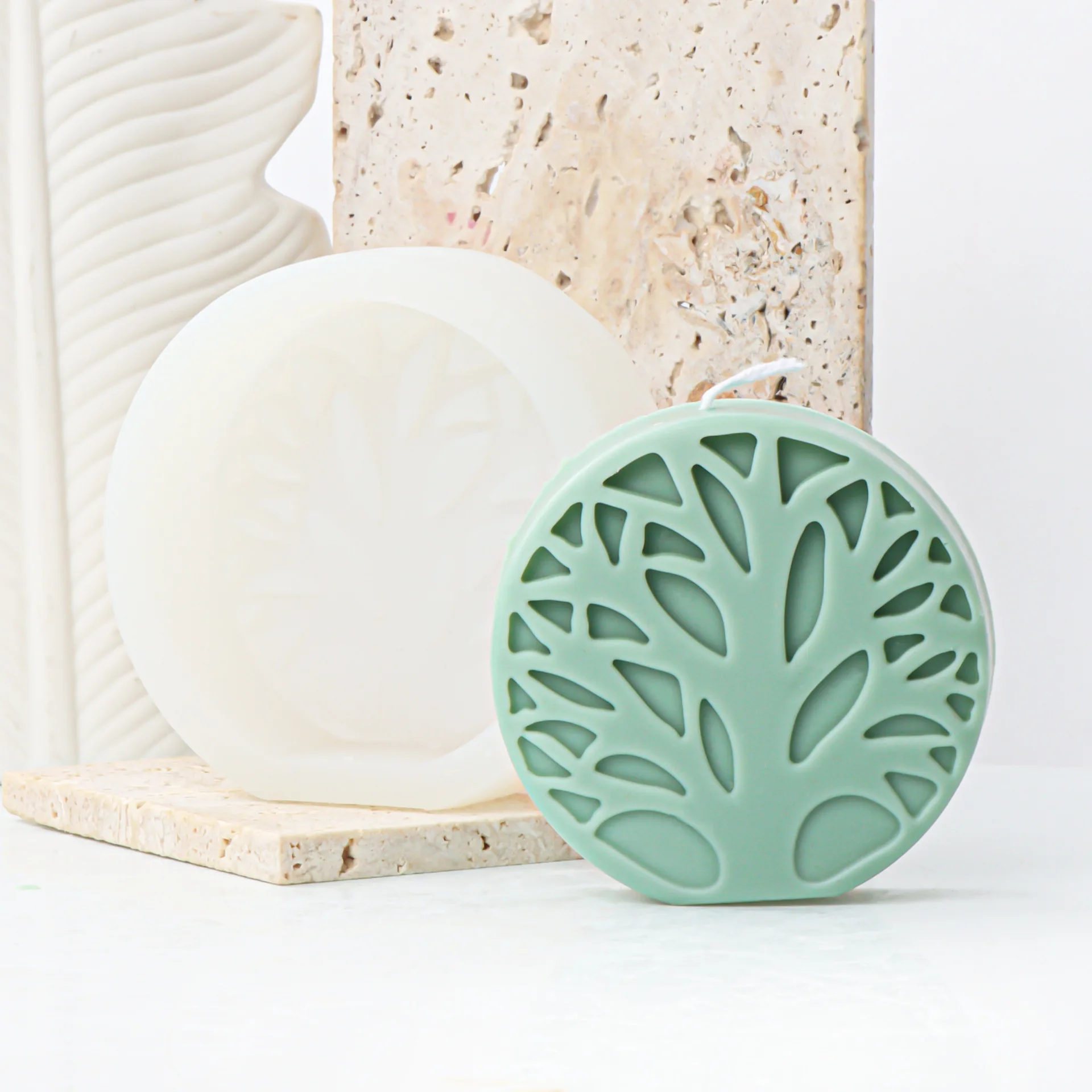 Relief Twig Round Candle Silicone Mold Tree Of Life Candle Mold Homemade Aromatherapy Plaster Pendant Home Decoration Artifact