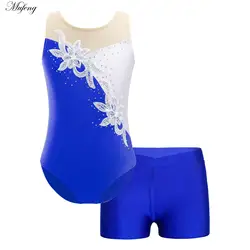 Justaucorps AqLeotard à manches longues avec short pour filles, ensemble de ballet pour enfants, tenues d'entraînement de sport de danse pour adolescents, 2 pièces