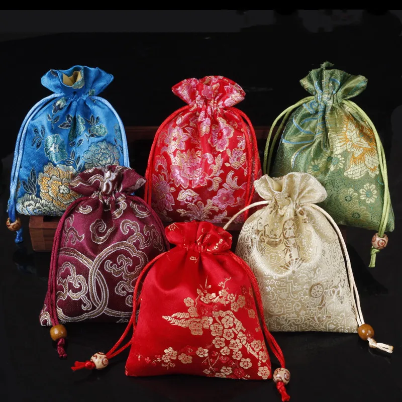 1pc/lot 11x14cm Drawstring Embroidery Brocade Bags Jewelry Bags Jewelry Storage Bags Tips Sachet Empty Bags Gift Wrap Reusable