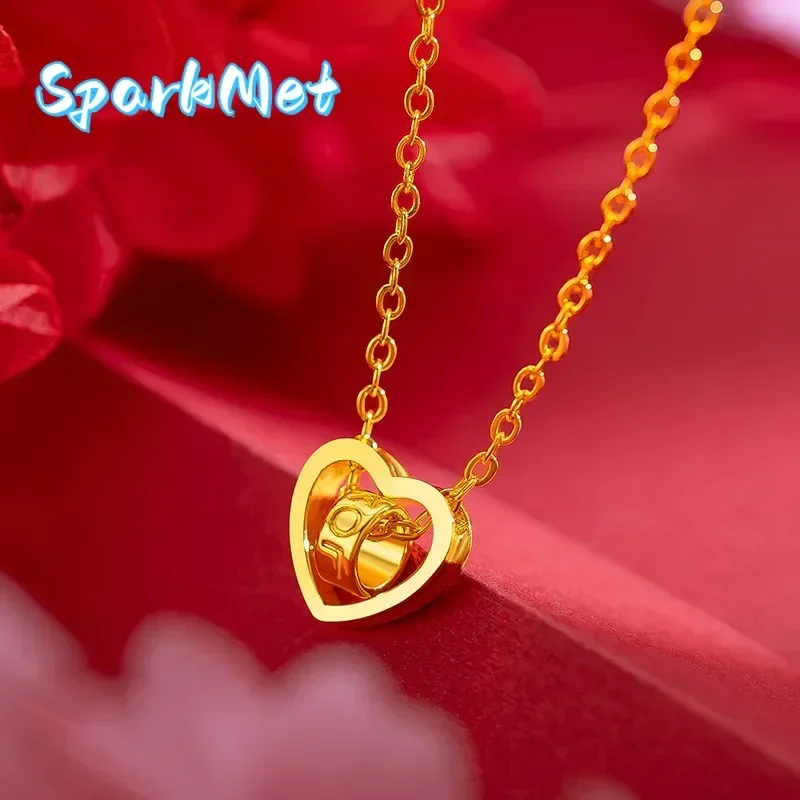 

Christmas 9999 real gold Luxury pendant, 24K yellow gold Heart-shaped Necklace Women's Heart-shaped Necklace Birthday Gift