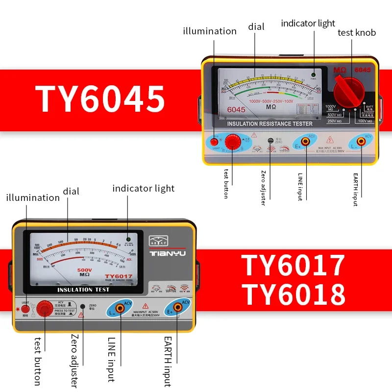 NJTY Pointer Multimeter Insulation Resistance Tester Megohmmeter High Voltage Voltmeter 500-1000V Ground Resistance Meter Tools