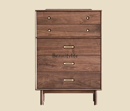 

FG40Black Walnut Solid Wood Chest of Drawers Bedroom Living Room Storage Entrance Cabinet