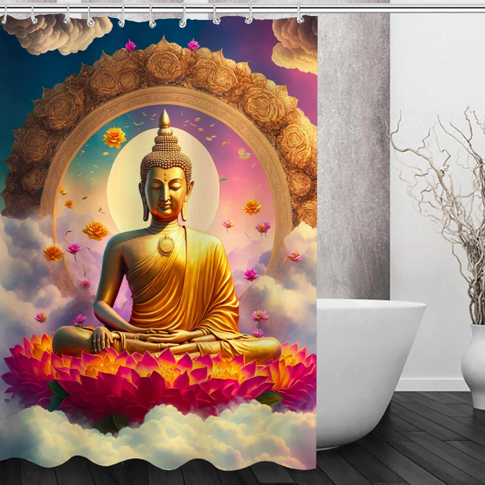 Waterproof Shower Curtain Indian Buddha Bathroom Curtains Accessories Bath Fabric Set the Anti-mold Opaque Washable 180x200 Home