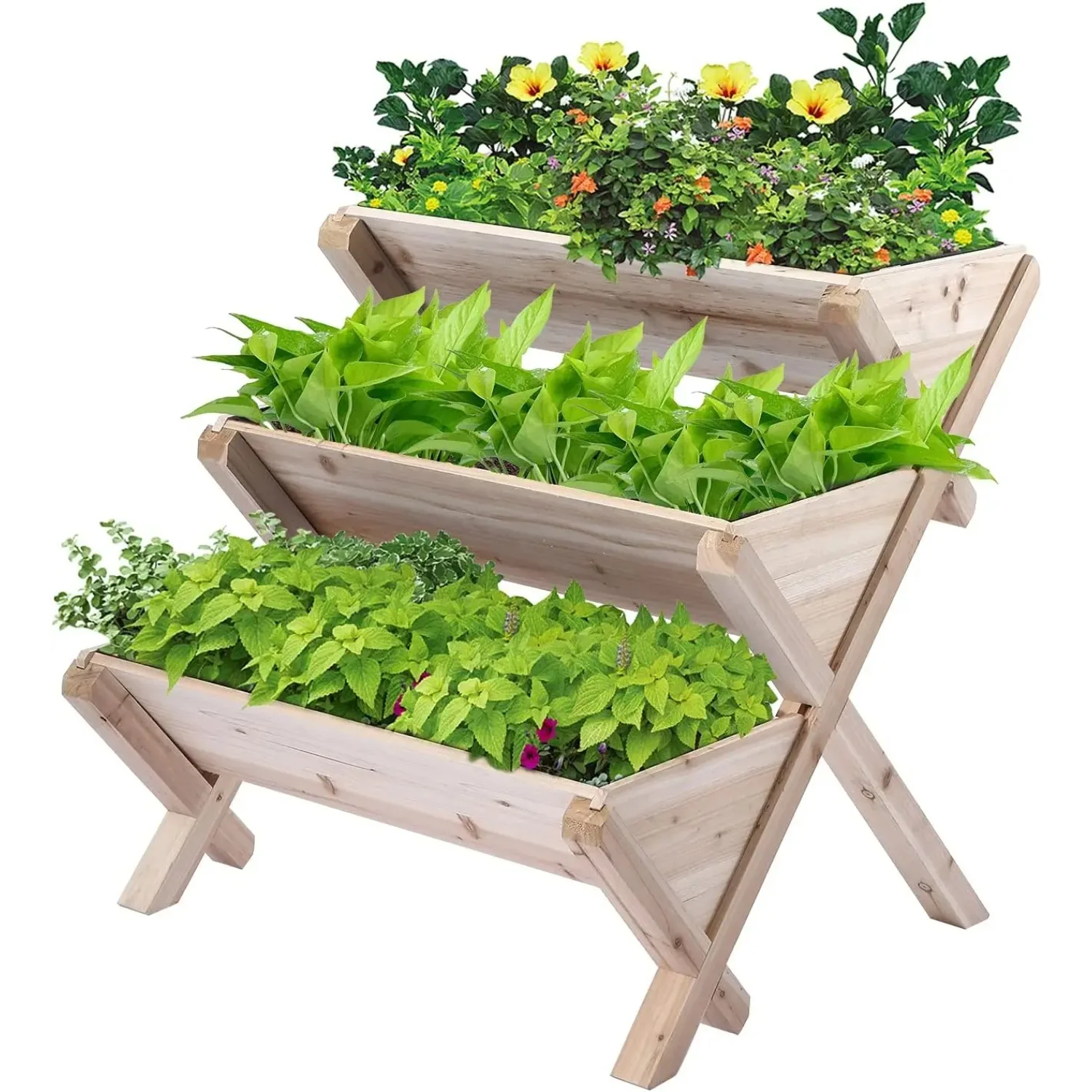 3 Tiers Wooden Vertical Raised Garden Bed with Legs,Planter Raised Beds Kit for Flowers Herbs Vegetables, Natural