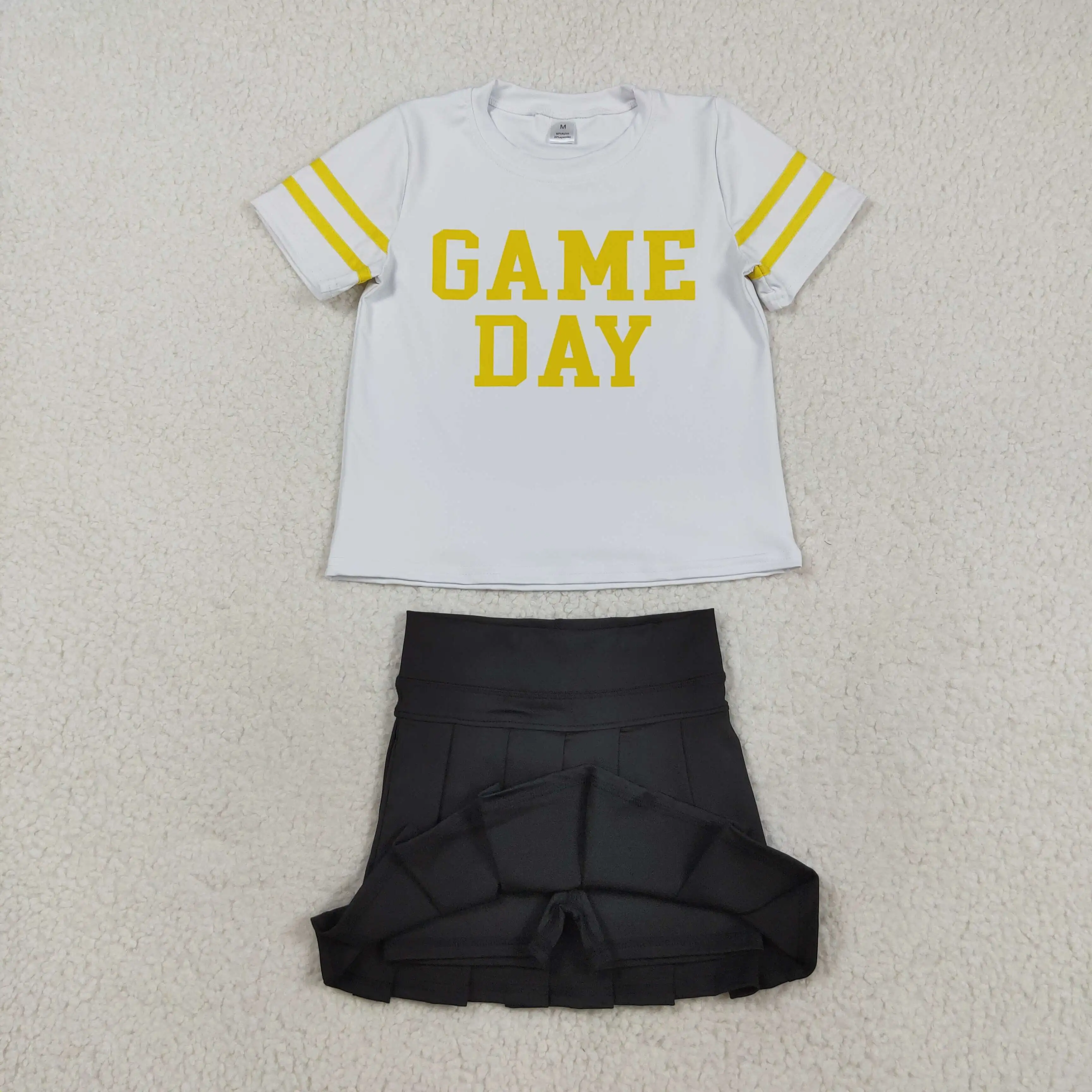 

8.21y Boutique Baby Girls Sports Suit Game Day Gold Lettering Striped White Yoga Wholesale