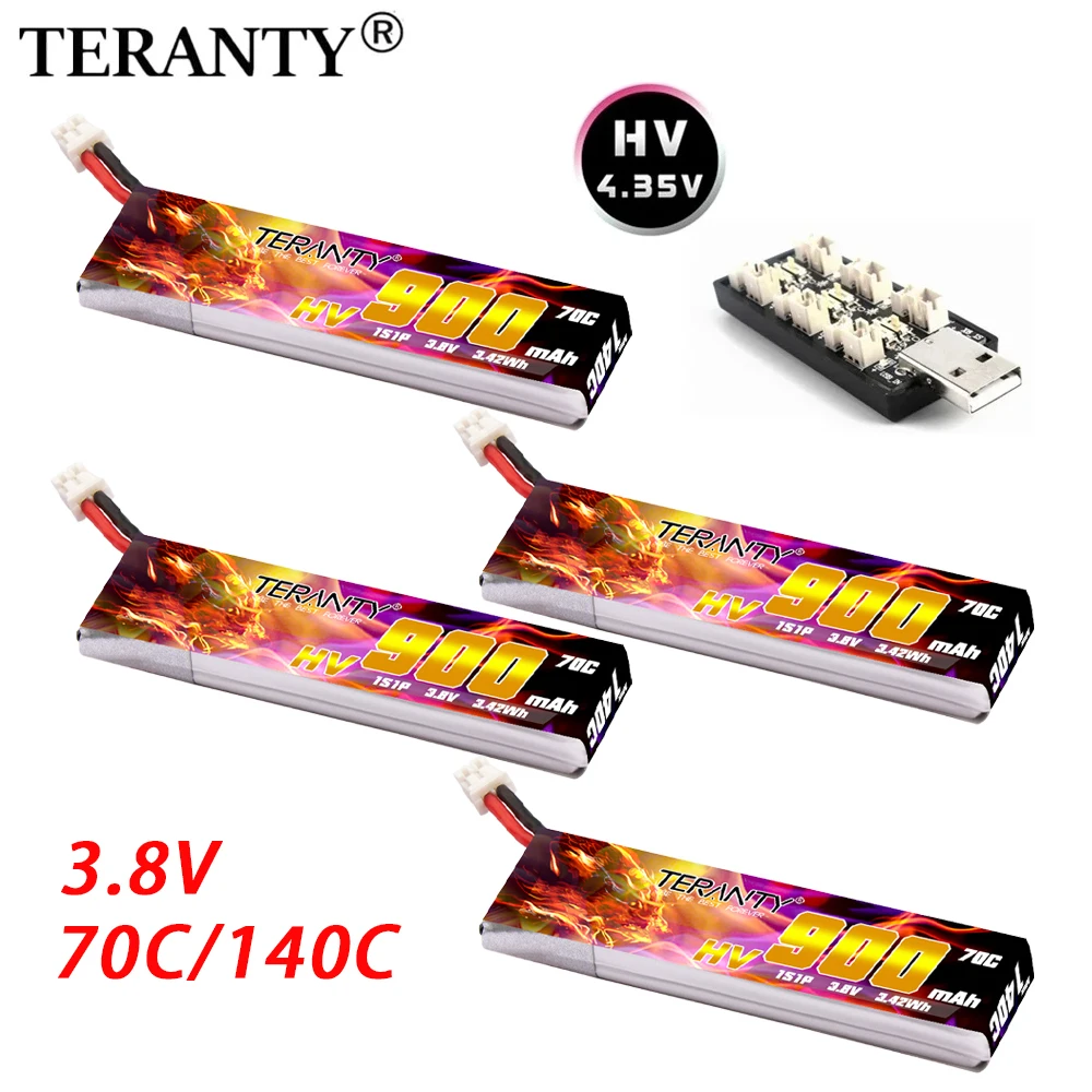 TREANTY 1S 4.35V HV Lipo Battery3.8V 900mAh 70C/140C With Charger For Emax Tinyhawk King Kong Ldarc TINY7 FPV Drone PH2.0 Plug